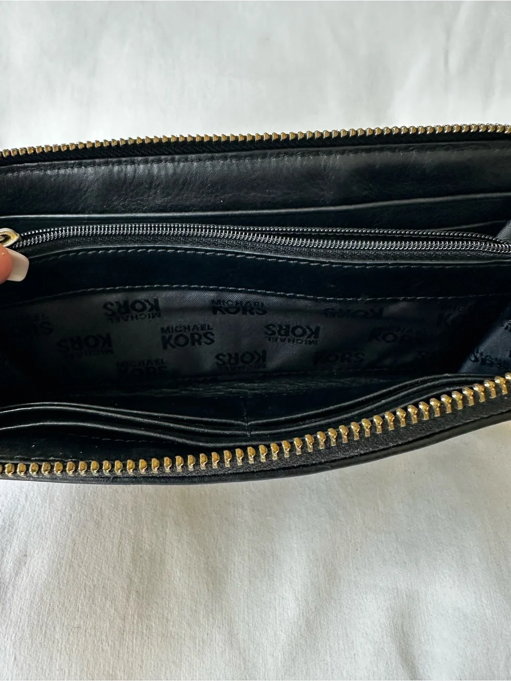 Michael Kors Black Brown MK Logo Zip Around Continental Wallet